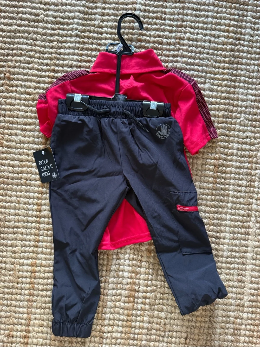 Body Glove Toddler Boy Polo Shirt & Jogger Pants Set, Black Red | Sz 24M - NWT!